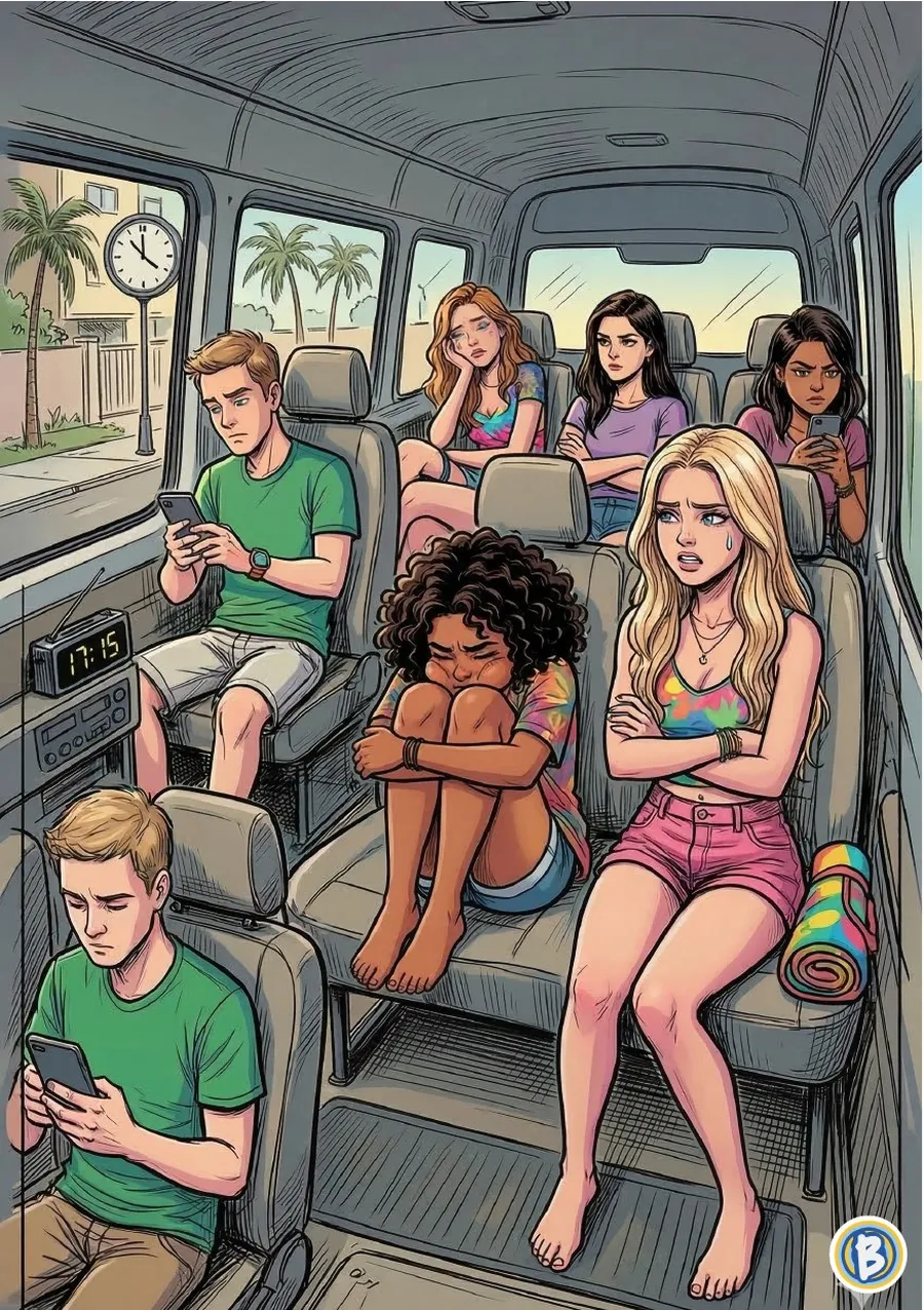 Léo e os amigos a caminho da praia