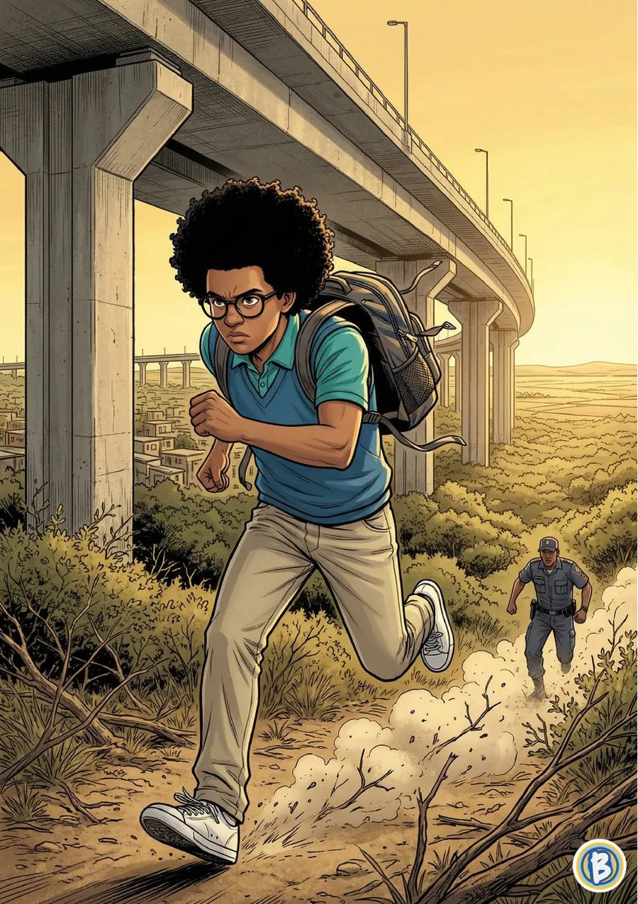 Léo correndo embaixo do viaduto