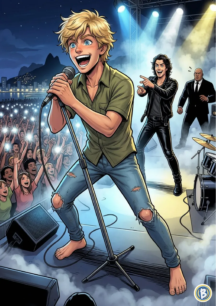 Léo cantando no palco do show